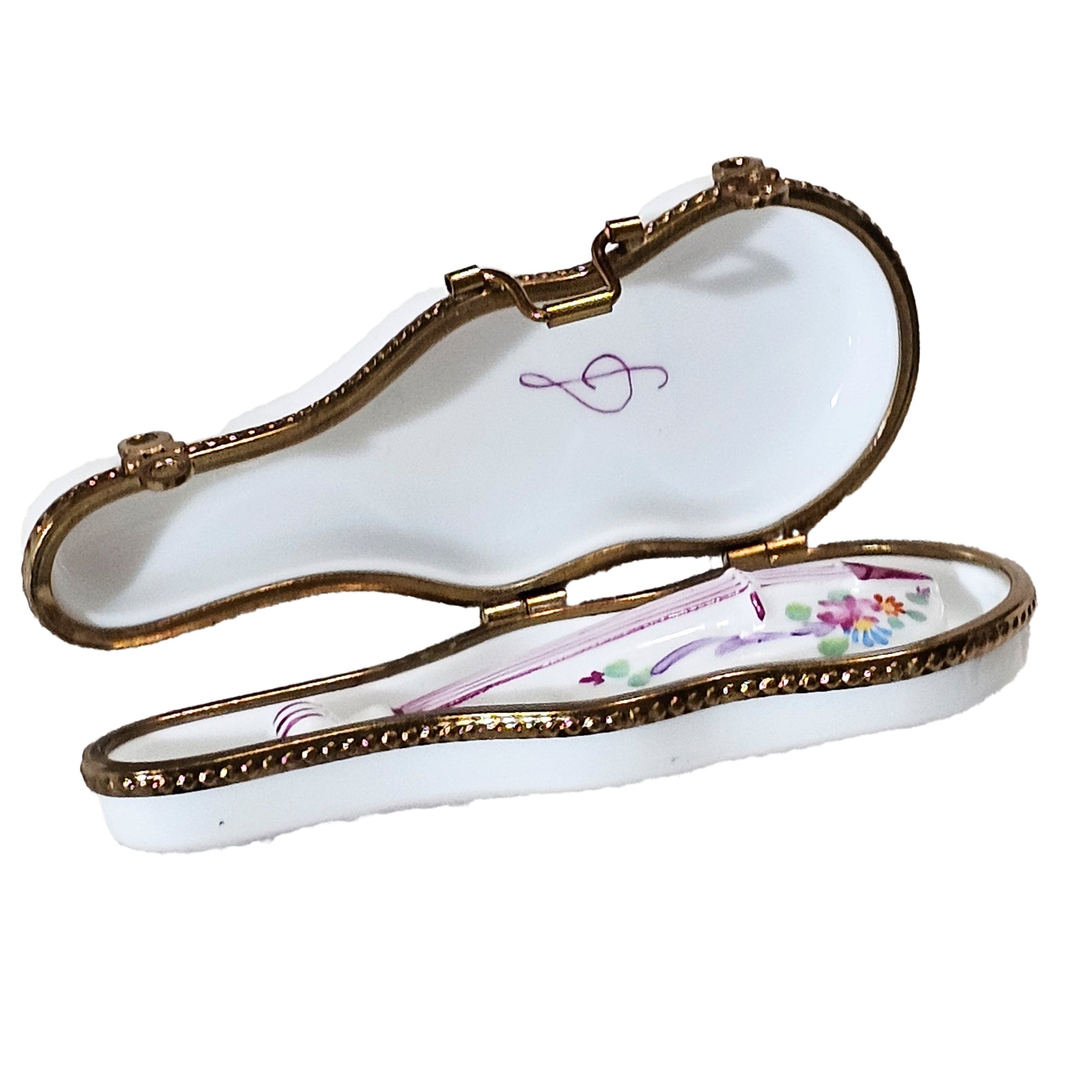 Charming White Violin Keepsake Porcelain Limoges Music French Trinket Box