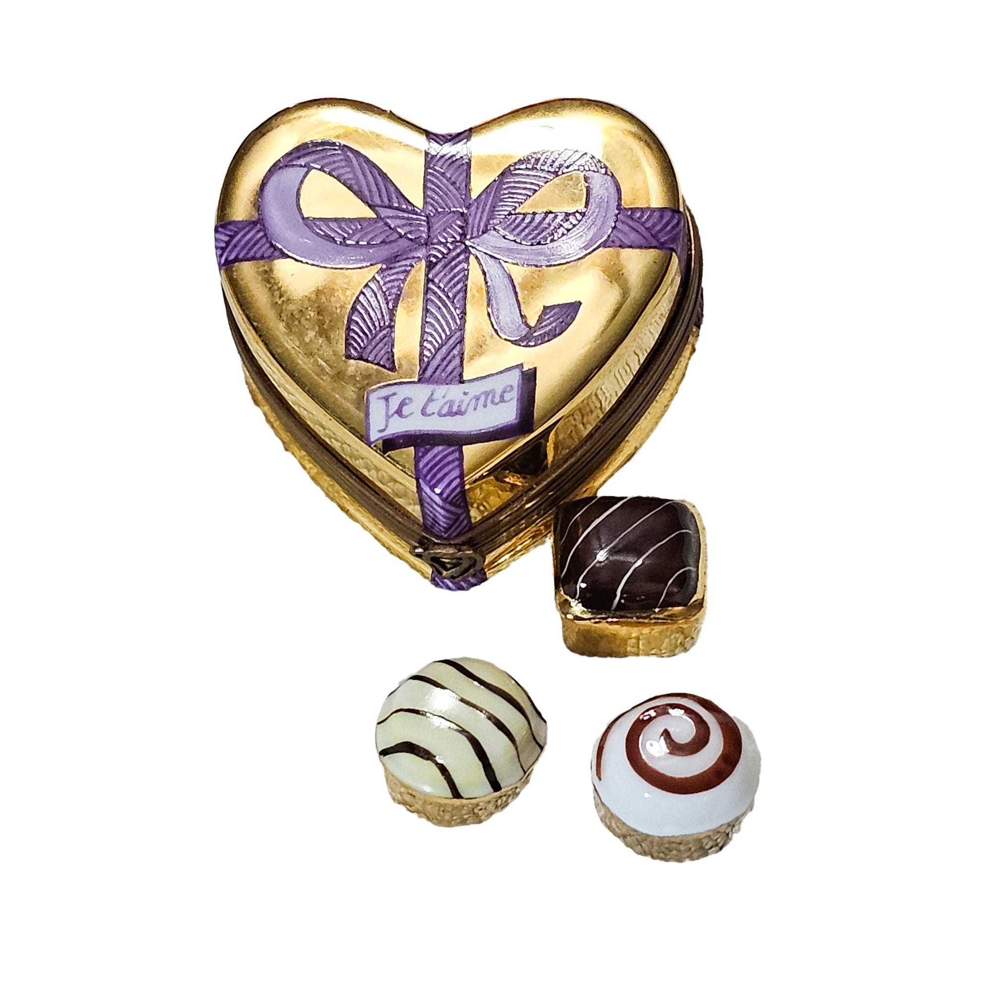 Gold Heart Chocolate Box Porcelain Limoges valentine heart love special French Trinket Box