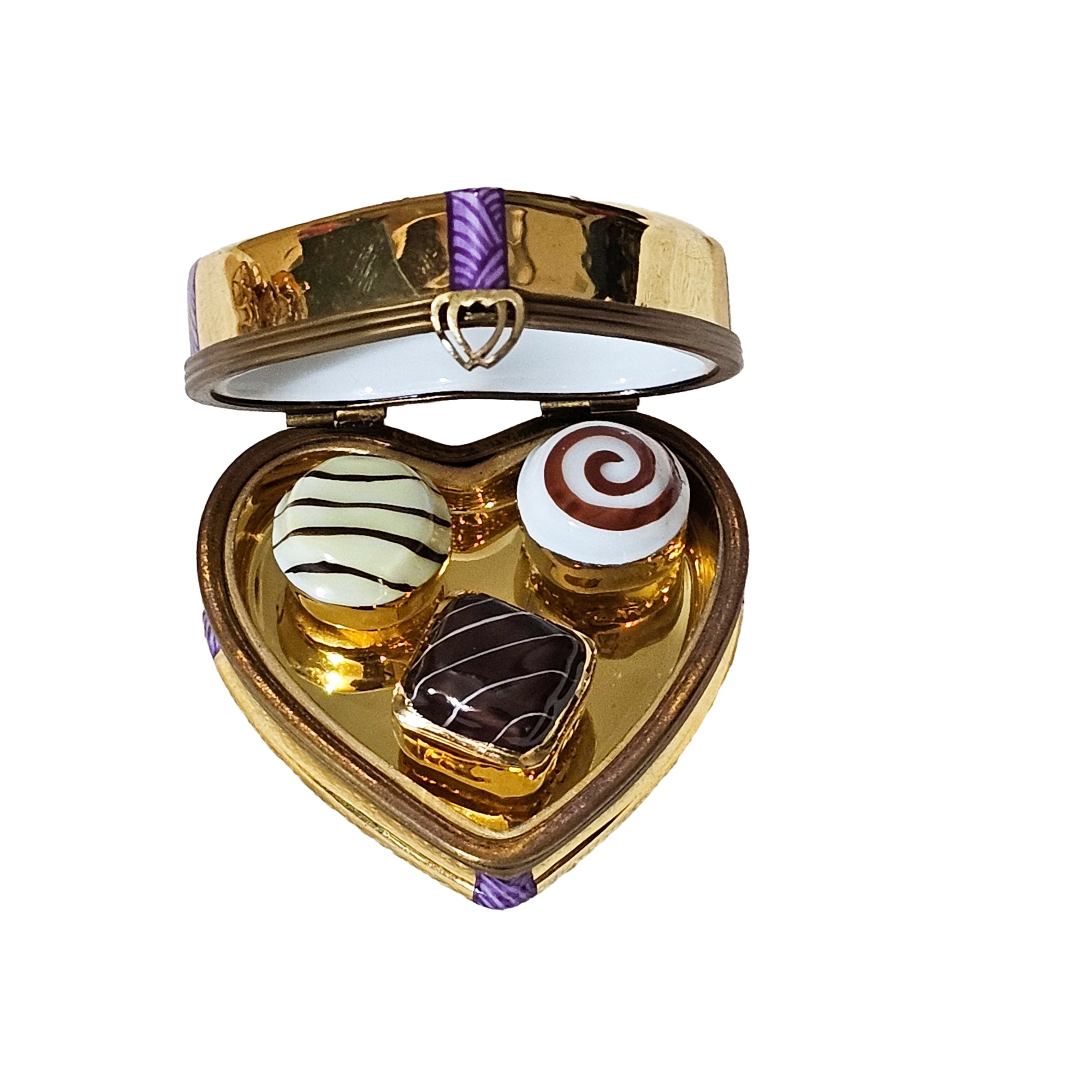 Gold Heart Chocolate Box Porcelain Limoges valentine heart love special French Trinket Box