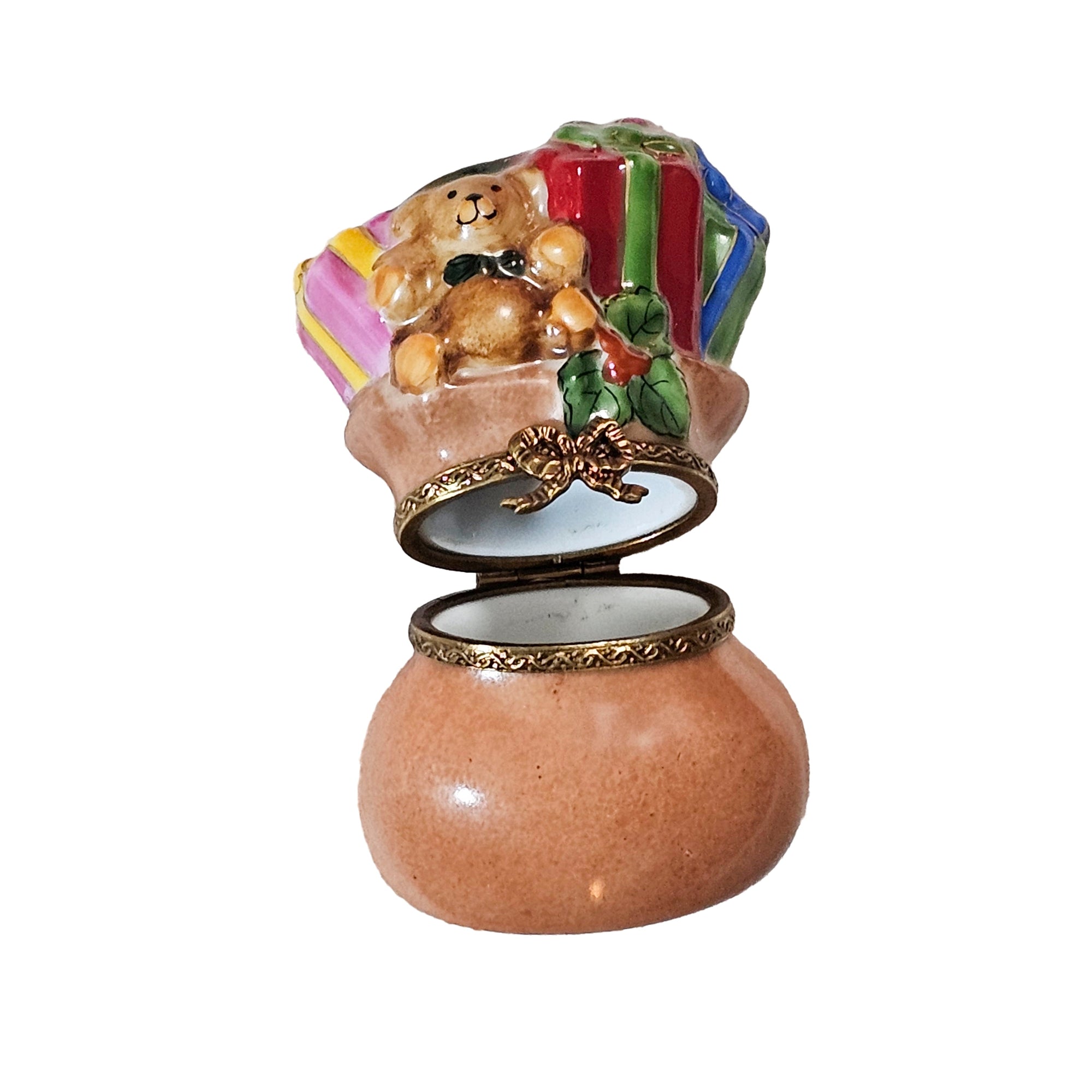 Santa's Gift Bag Treasure Porcelain Limoges xmas theme Santa French Trinket Box