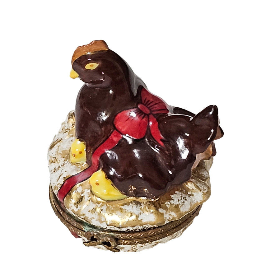 Charming Chicken with Chicks Box Porcelain Limoges farm bird French Trinket Box