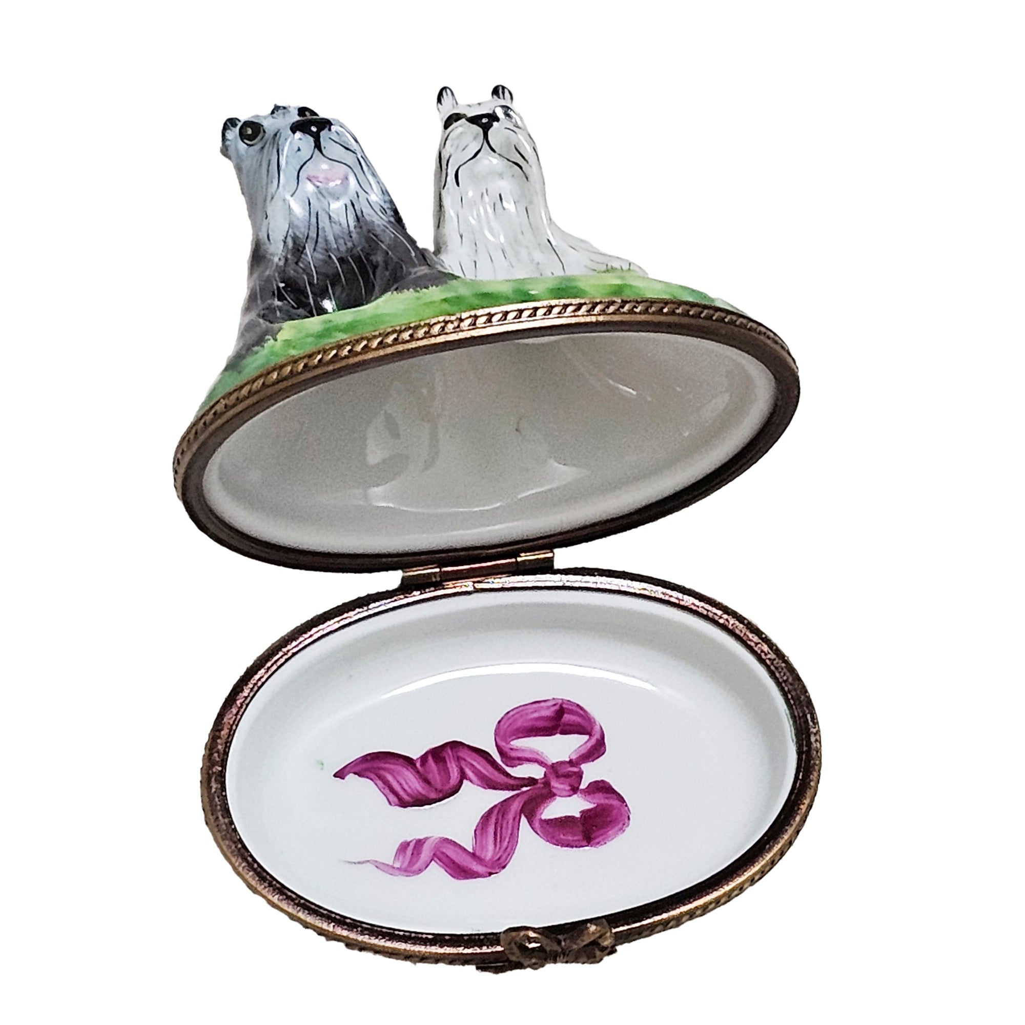 Schnauzer Salt And Pepper Box Porcelain Limoges Dog Dogs French Trinket Box