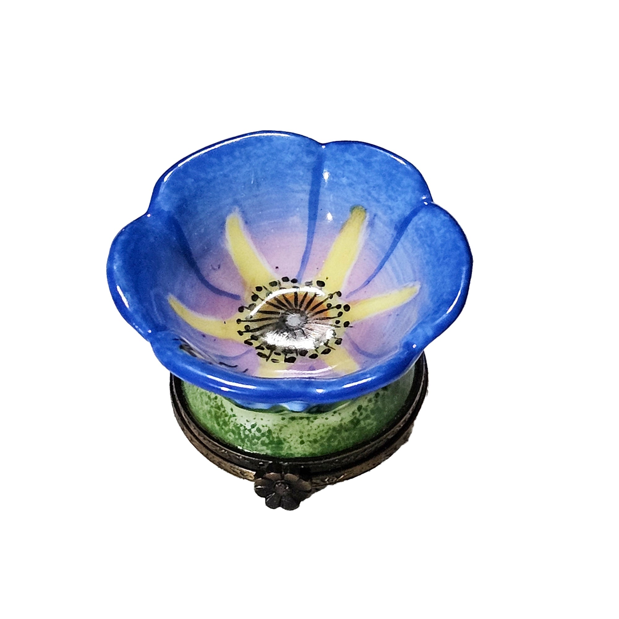 Blue Flower Bulb with Bee Porcelain Limoges flower garden French Trinket Box