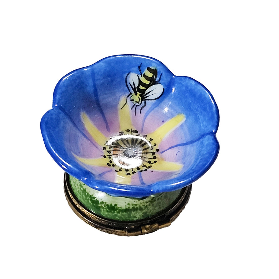 Blue Flower Bulb with Bee Porcelain Limoges flower garden French Trinket Box
