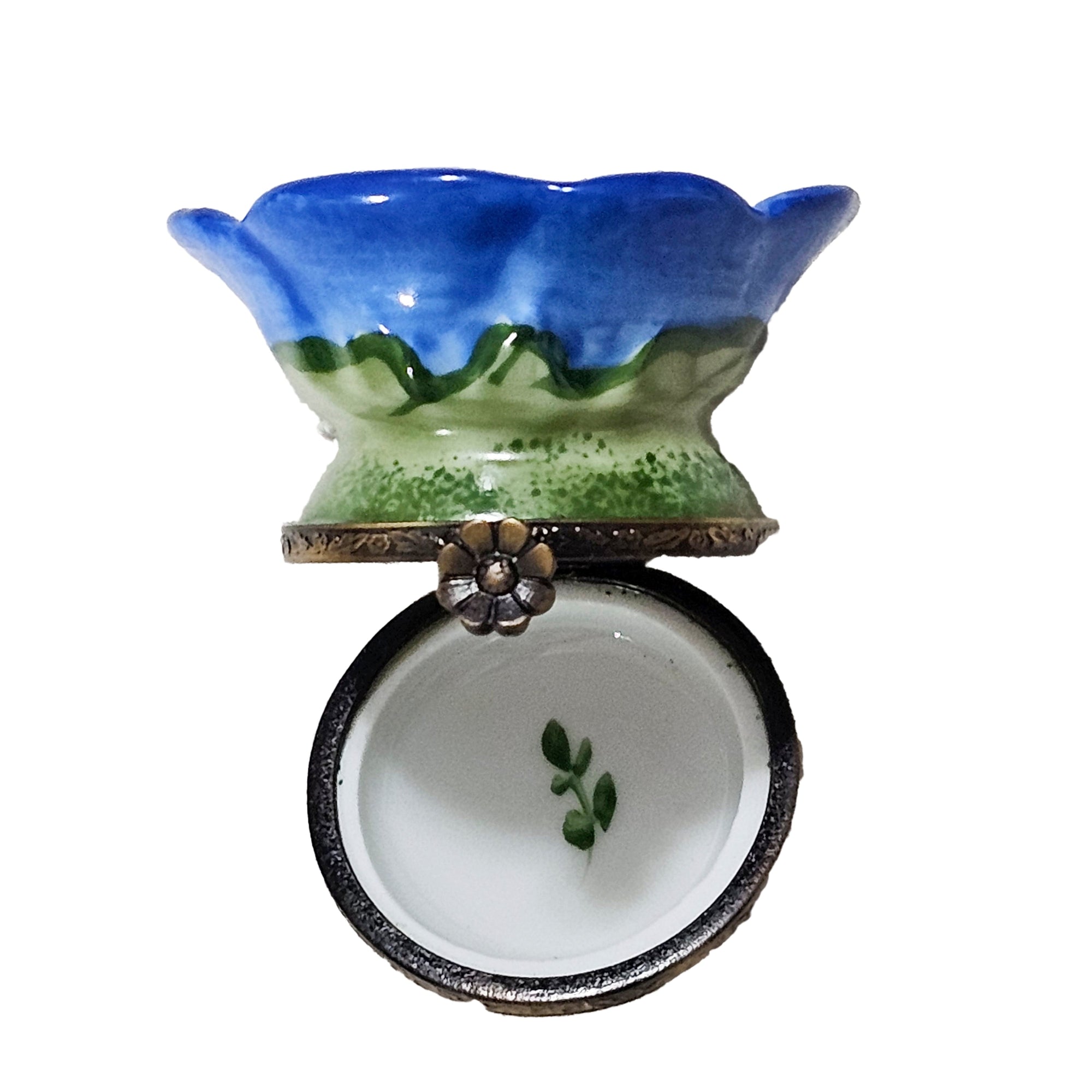 Blue Flower Bulb with Bee Porcelain Limoges flower garden French Trinket Box