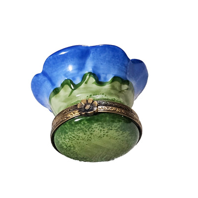 Blue Flower Bulb with Bee Porcelain Limoges flower garden French Trinket Box