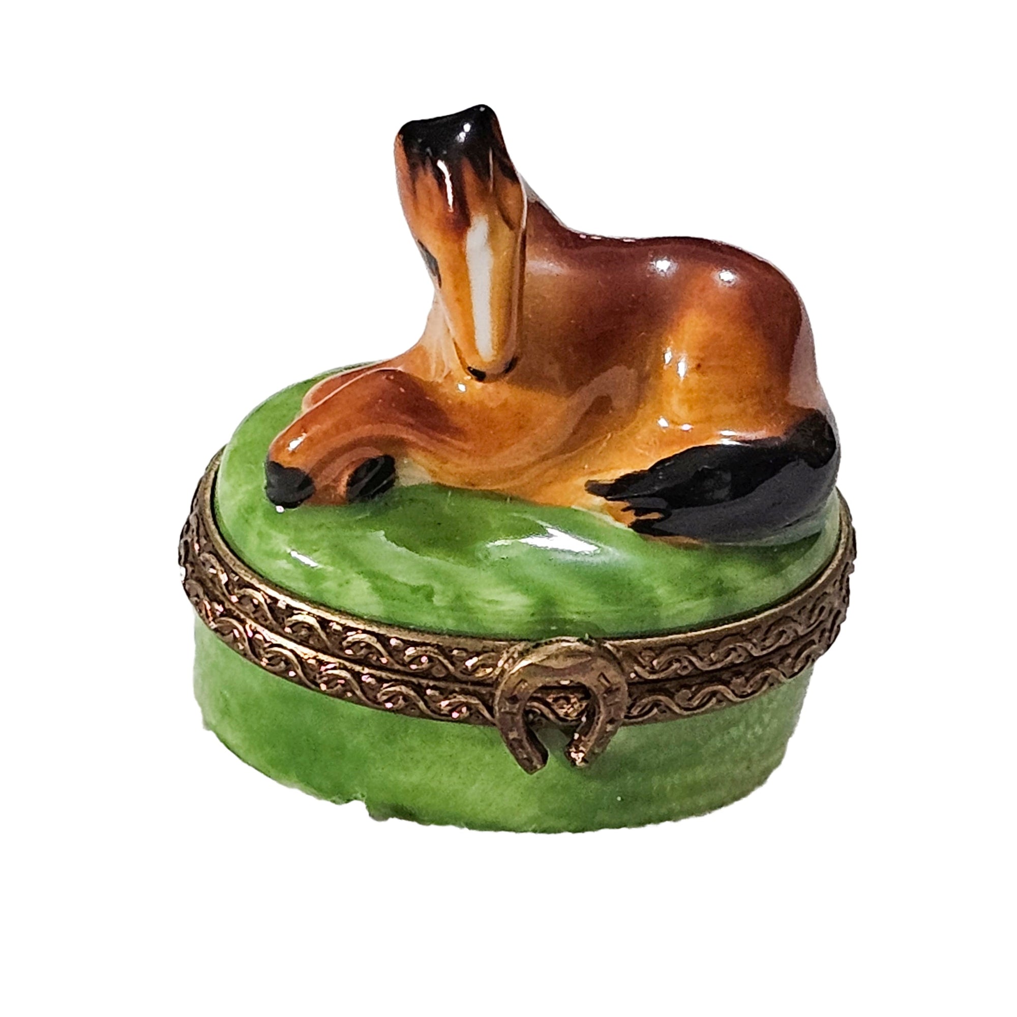 Charming Miniature Horse Box Porcelain Limoges farm animals French Trinket Box