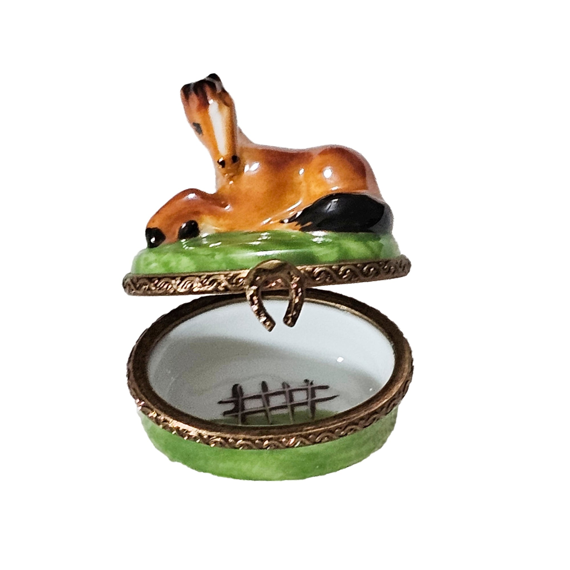 Charming Miniature Horse Box Porcelain Limoges farm animals French Trinket Box
