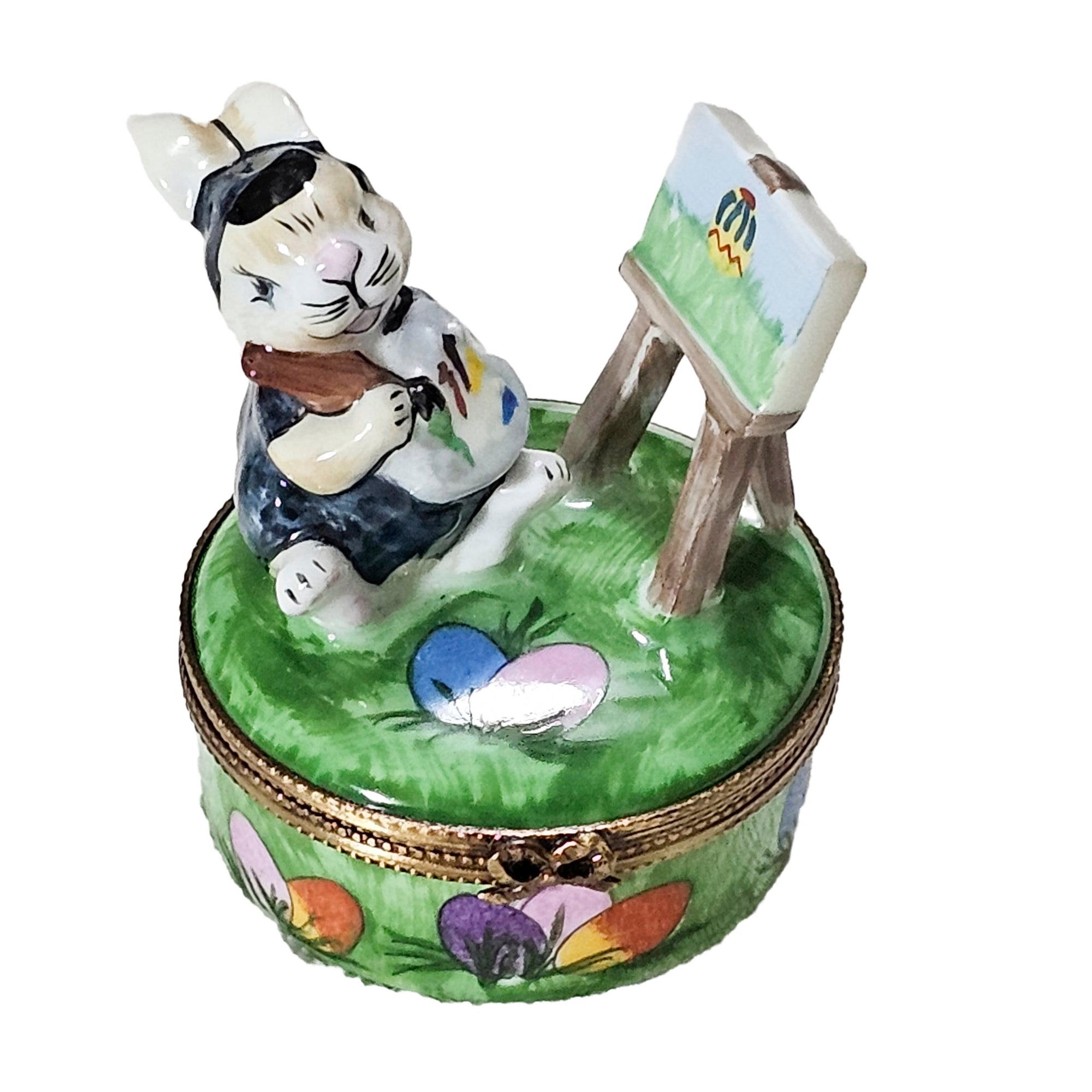 Easter Bunny Artist Box Porcelain Limoges Rabbit mice French Trinket Box