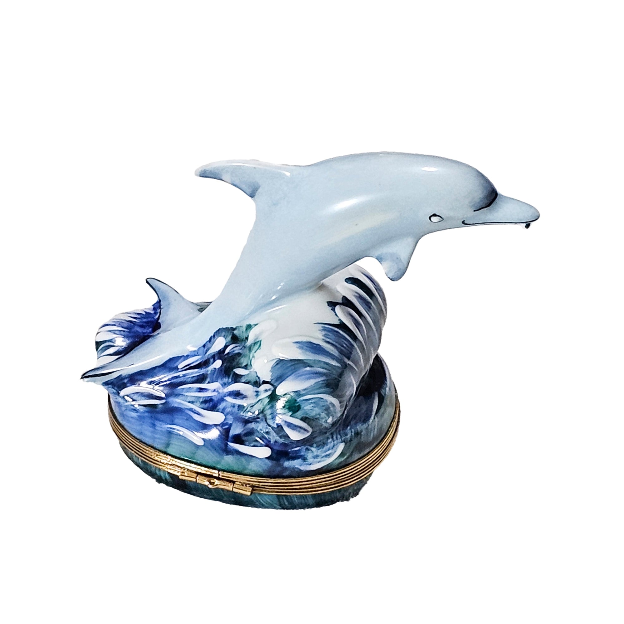 Dolphin Delight on Ocean Wave Porcelain Limoges beach ocean fish French Trinket Box