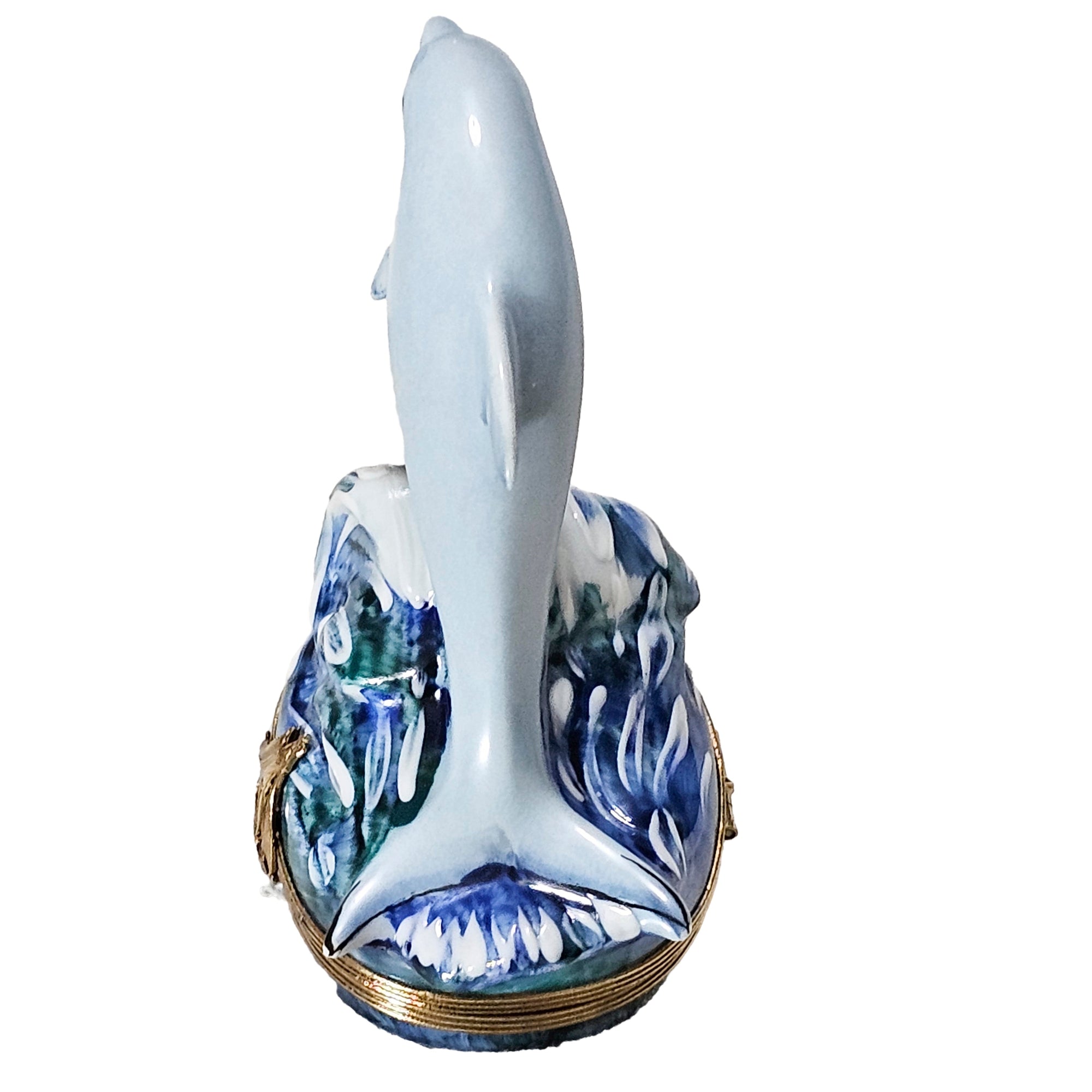 Dolphin Delight on Ocean Wave Porcelain Limoges beach ocean fish French Trinket Box