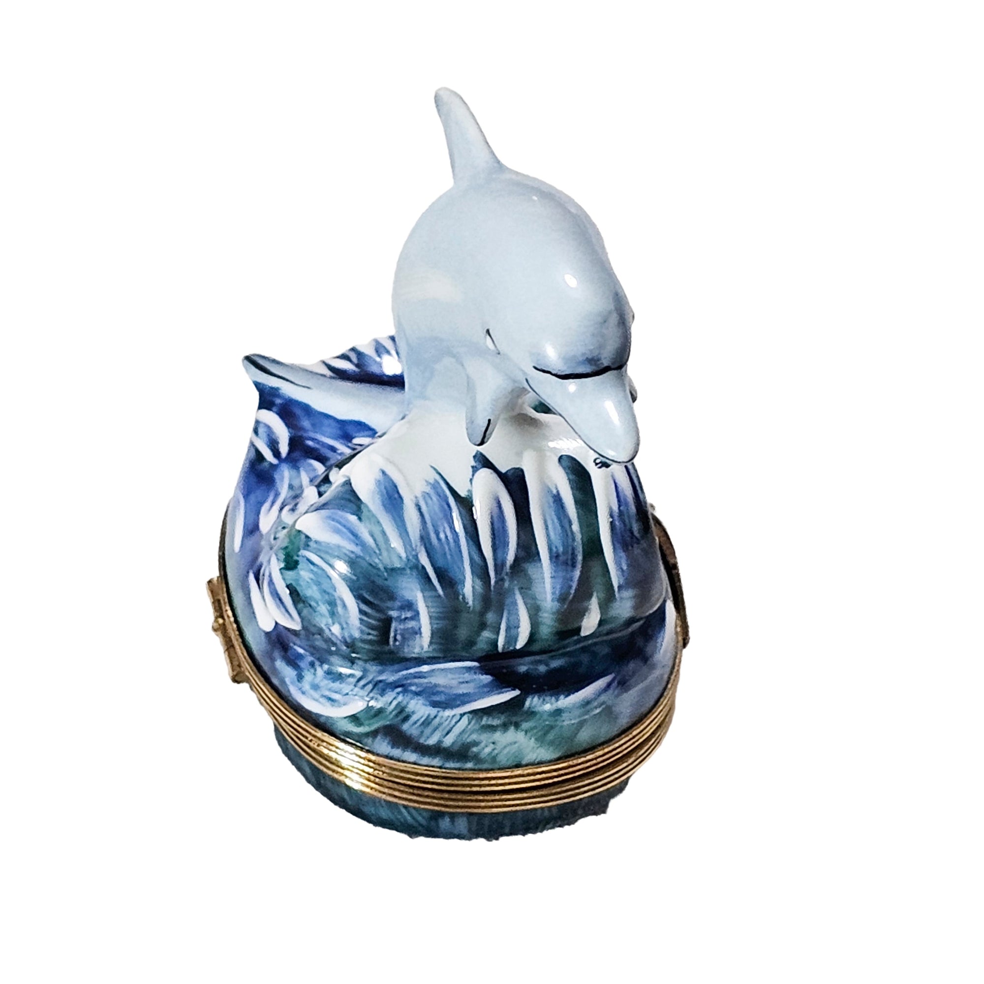 Dolphin Delight on Ocean Wave Porcelain Limoges beach ocean fish French Trinket Box