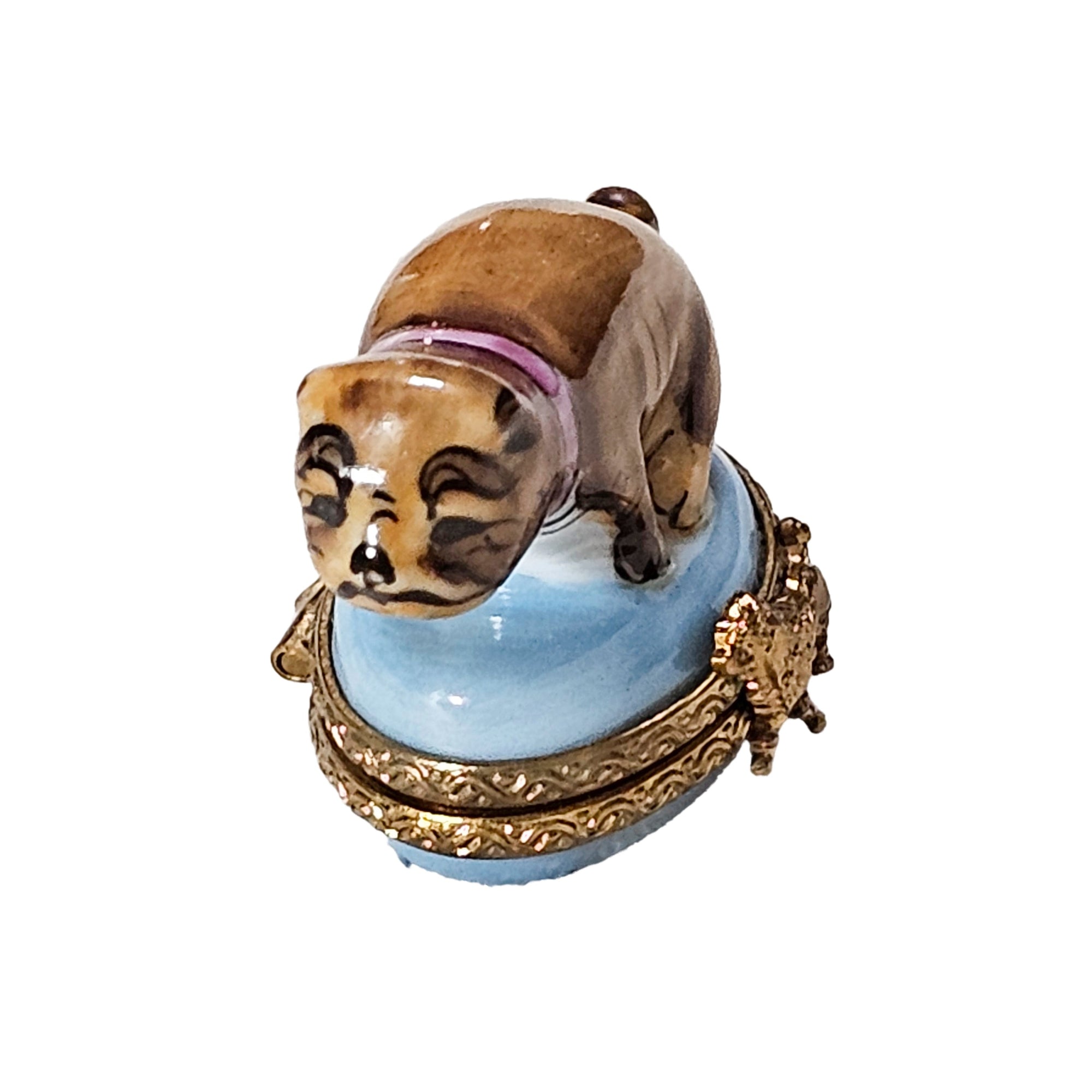 Crouching French Bulldog Limoges Box Porcelain Limoges dog French Trinket Box