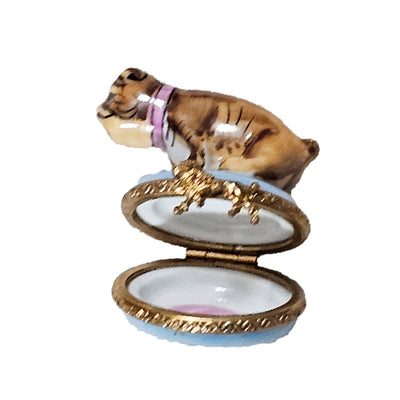 Crouching French Bulldog Limoges Box Porcelain Limoges dog French Trinket Box