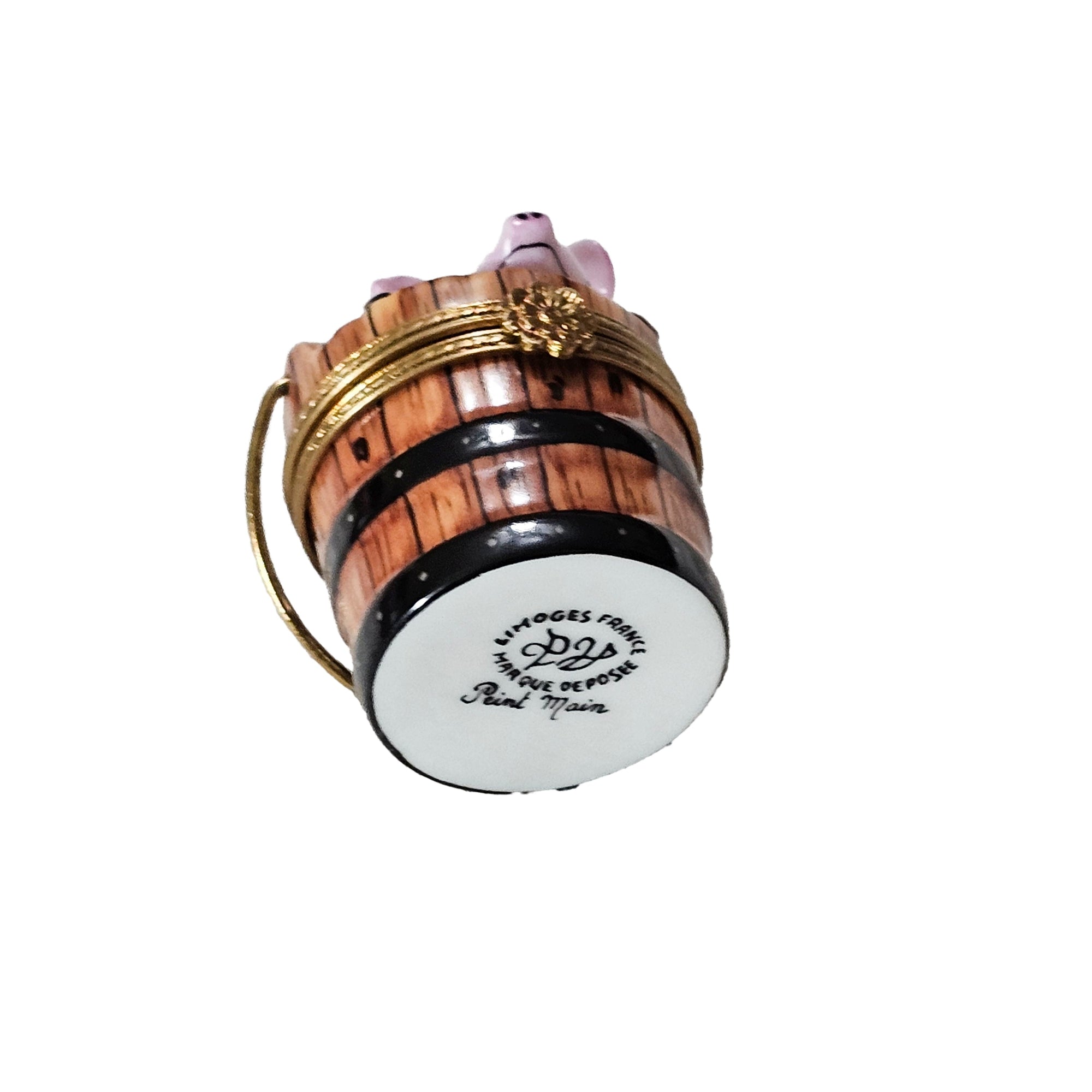 Charming Piglet In Bucket Porcelain Limoges pig French Trinket Box