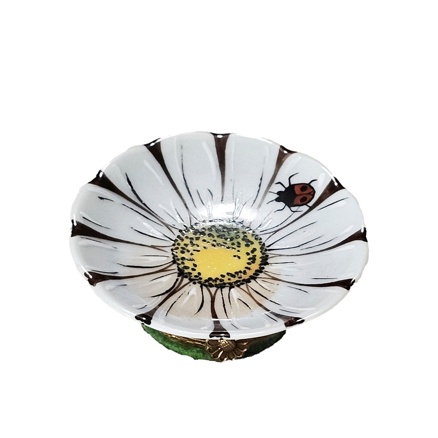 White Sunflower With Lady Bug Porcelain Limoges flower garden French Trinket Box