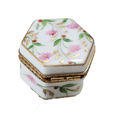 Mini Hexagonal Floral Treasure Porcelain Limoges traditional French Trinket Box