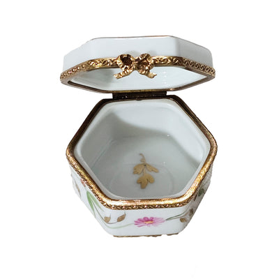 Mini Hexagonal Floral Treasure Porcelain Limoges traditional French Trinket Box