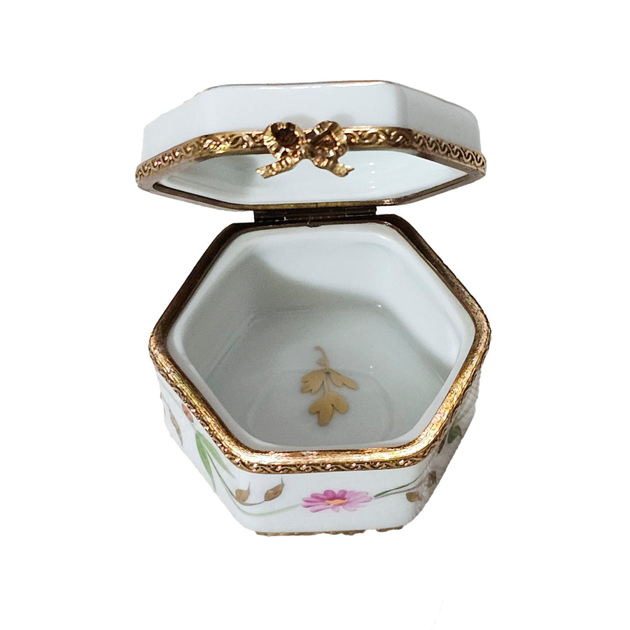 Mini Hexagonal Floral Treasure Porcelain Limoges traditional French Trinket Box