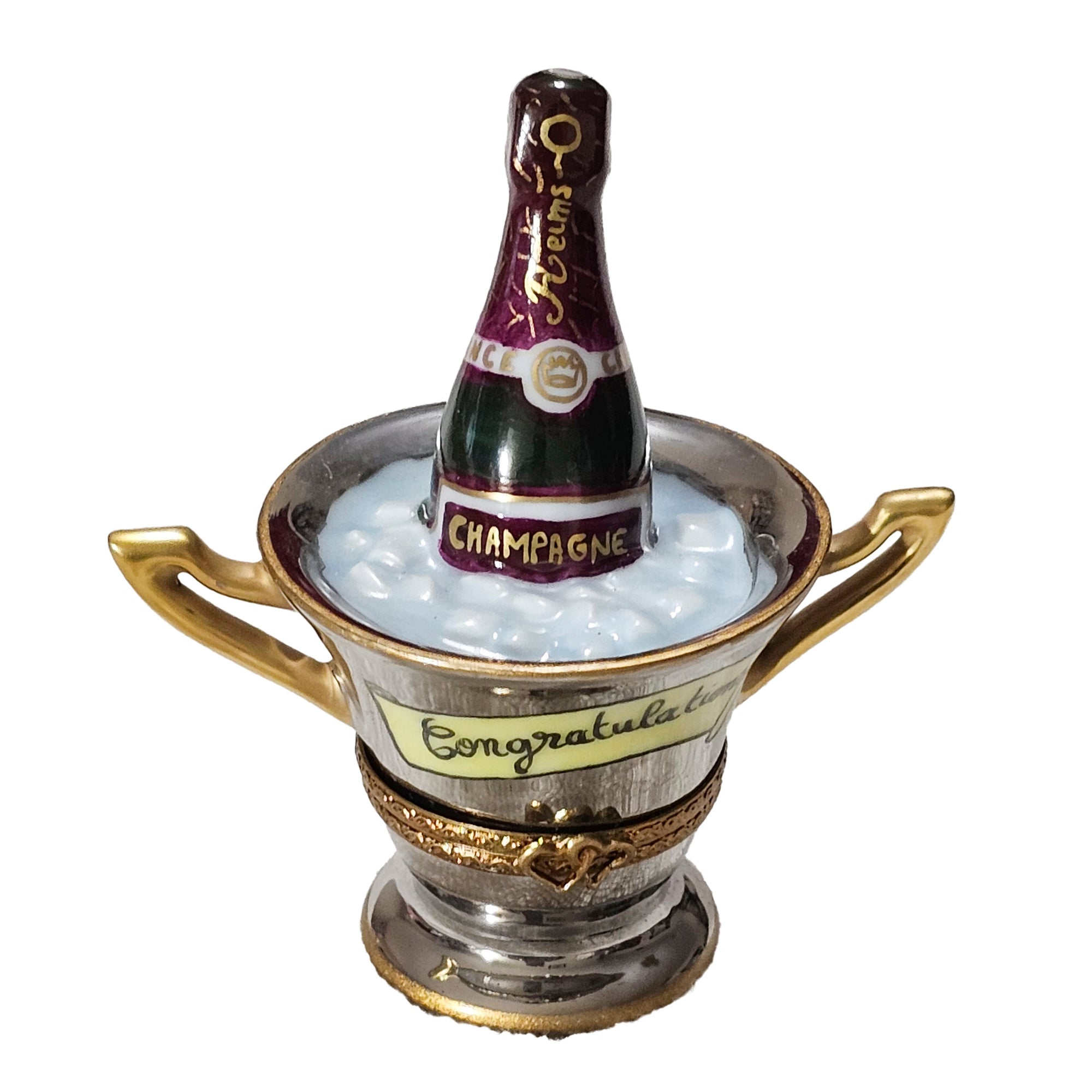 Congratulations Champagne Celebration Box Porcelain Limoges wine spirits French Trinket Box
