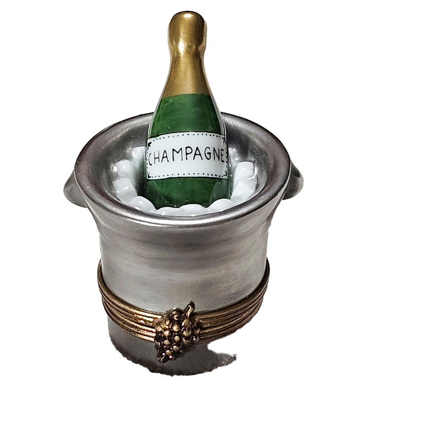 Champagne Elegance in Silver Bucket Porcelain Limoges wine spirit French Trinket Box