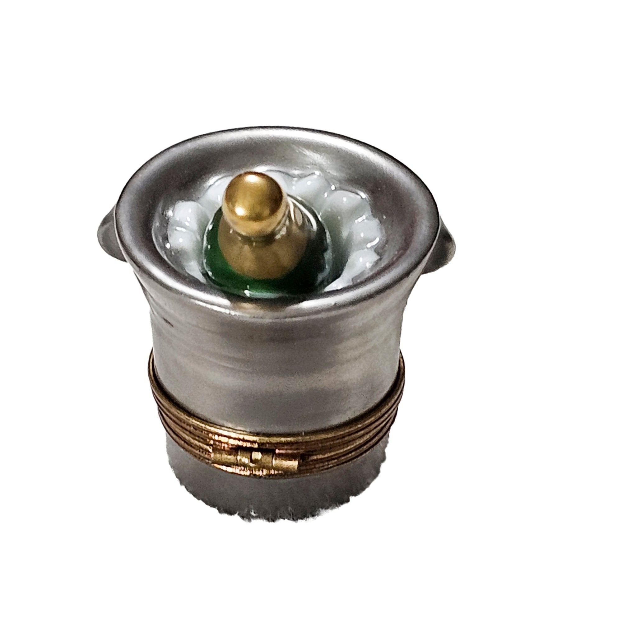 Champagne Elegance in Silver Bucket Porcelain Limoges wine spirit French Trinket Box