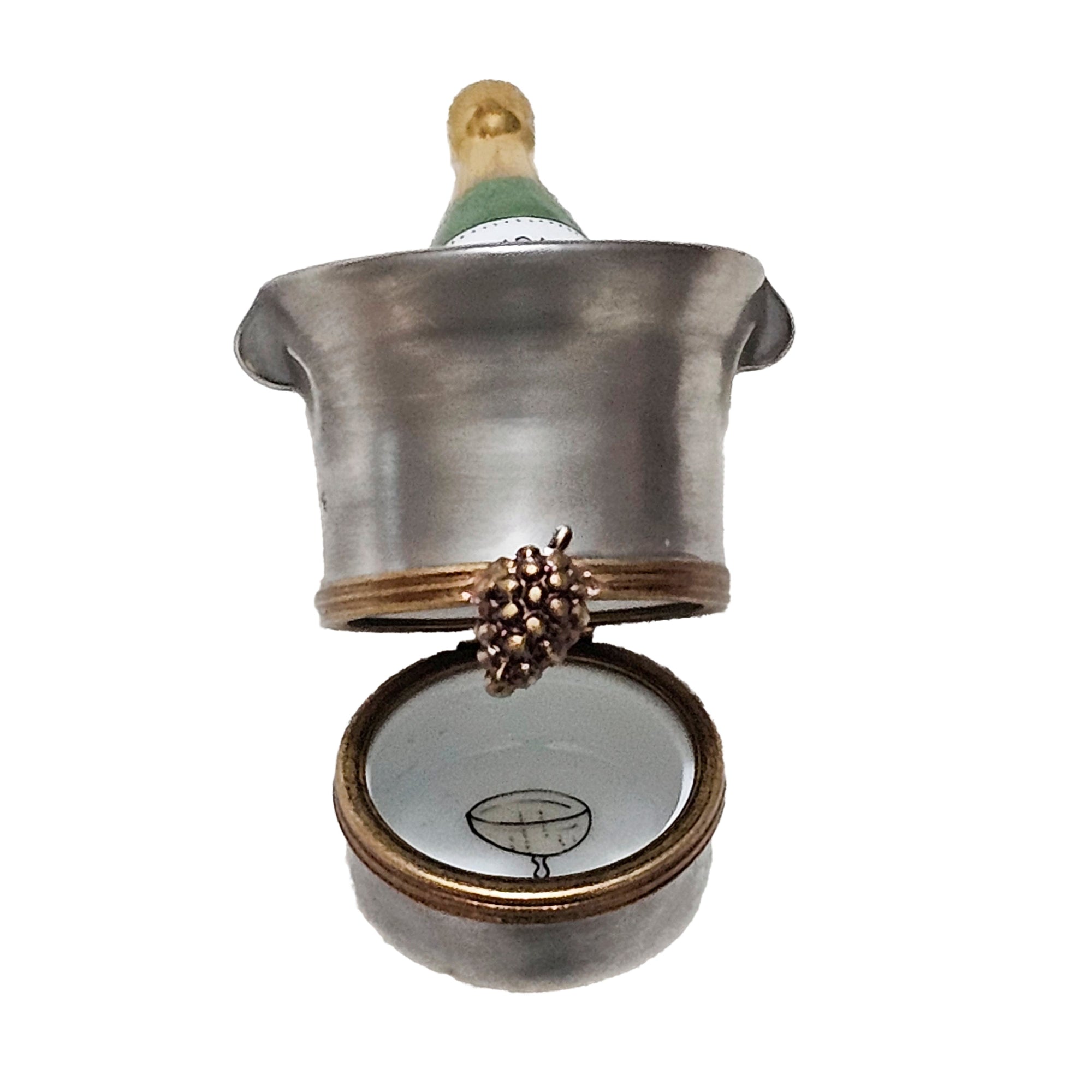 Champagne Elegance in Silver Bucket Porcelain Limoges wine spirit French Trinket Box