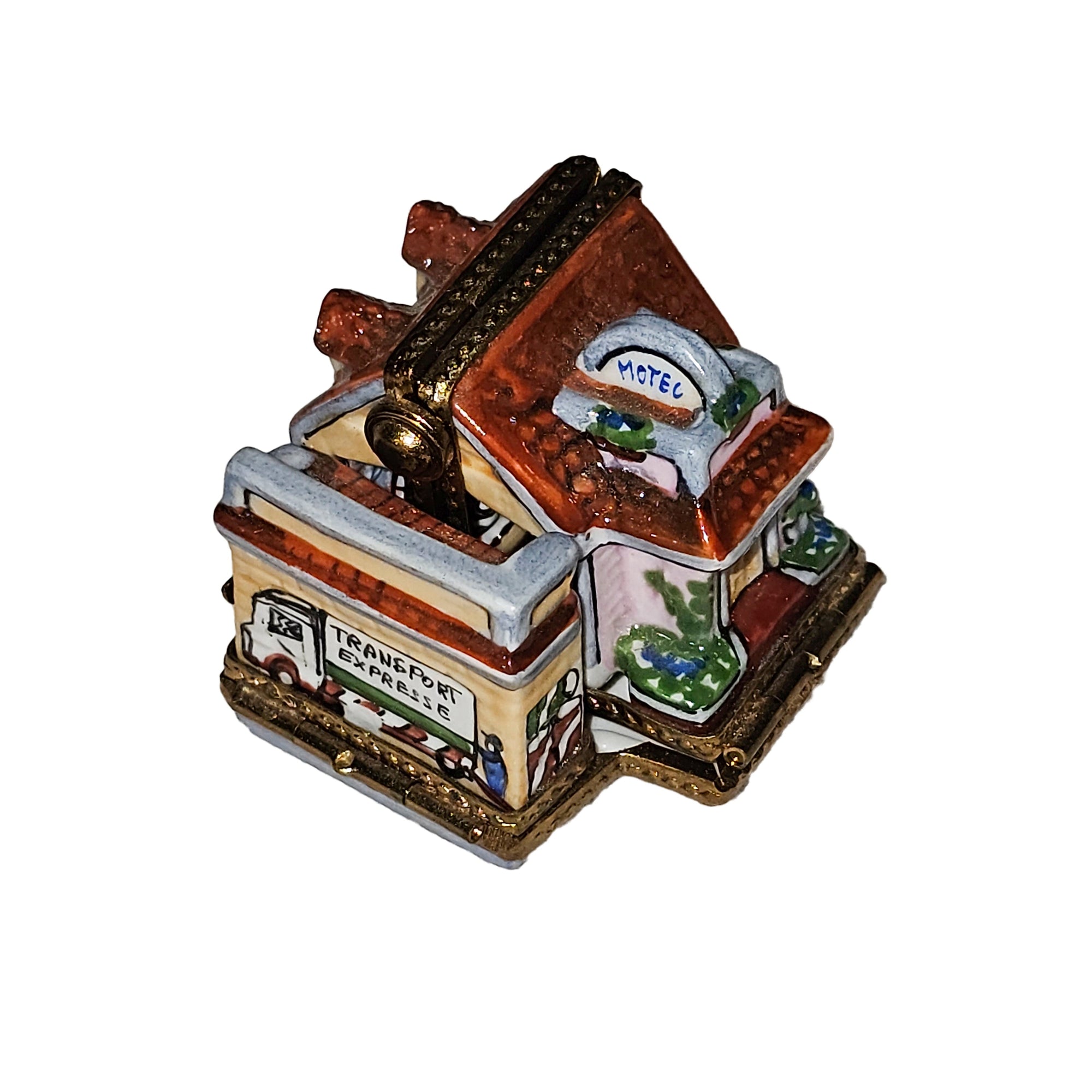 Rare Four Hinged Garage Box Porcelain Limoges house home professional French Trinket Box