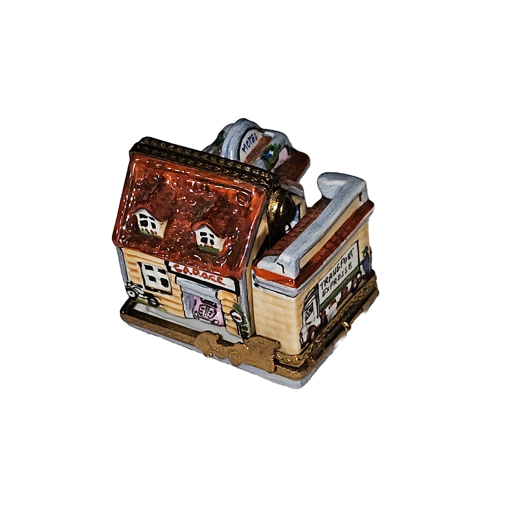 Rare Four Hinged Garage Box Porcelain Limoges house home professional French Trinket Box