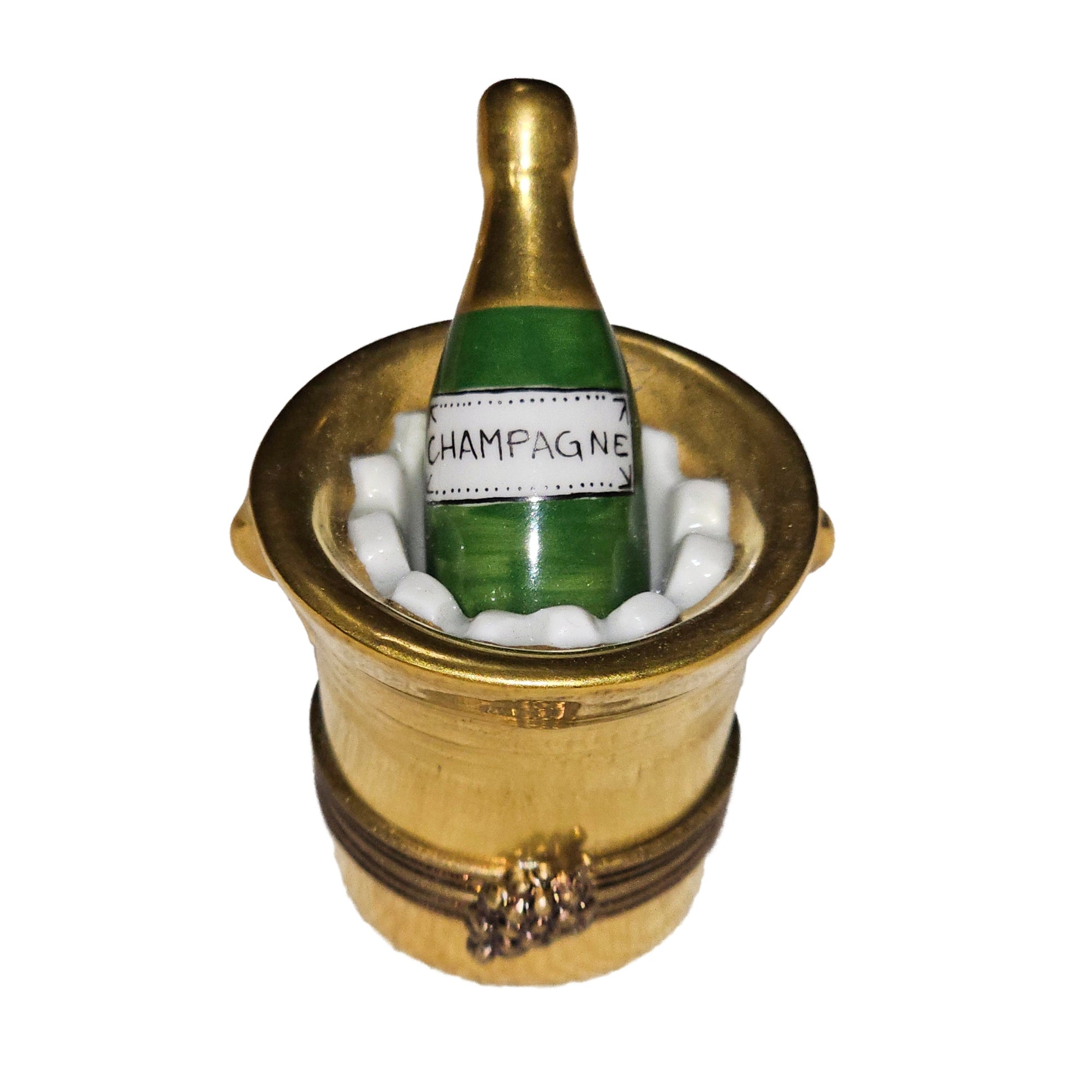 Gold Champagne Bucket Delight Porcelain Limoges wine spirits French Trinket Box