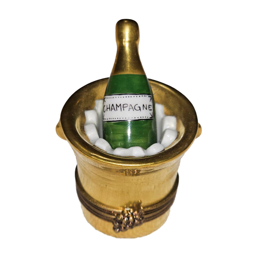Gold Champagne Bucket Delight Porcelain Limoges wine spirits French Trinket Box