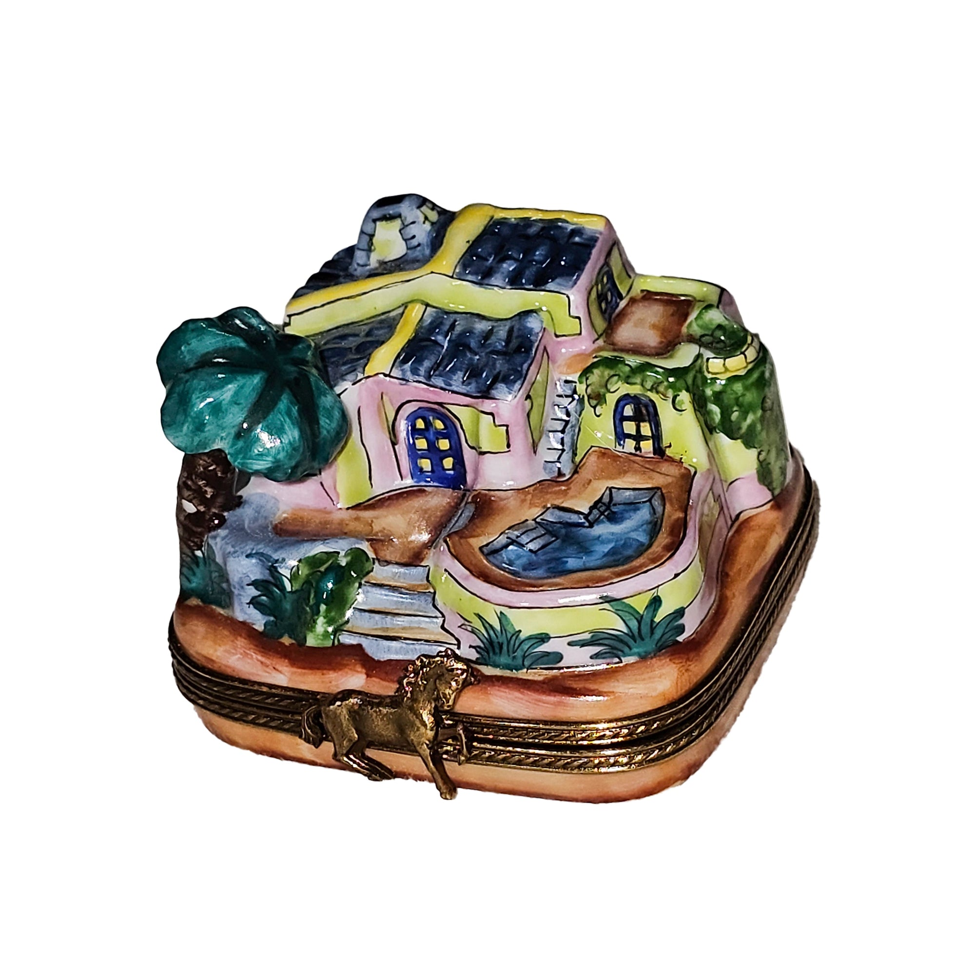 Beach Villa With Pool Charm Porcelain Limoges home beach travel French Trinket Box