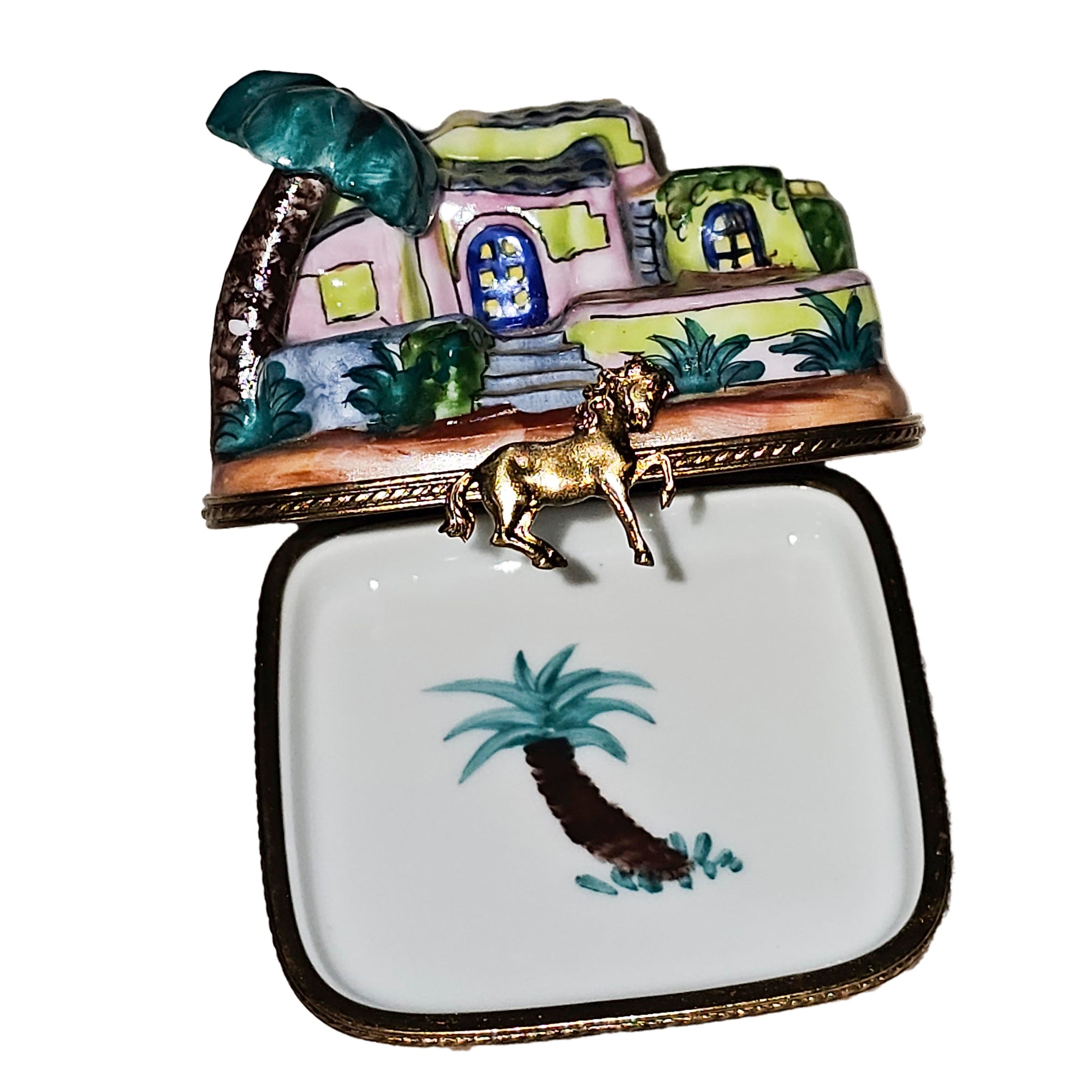 Beach Villa With Pool Charm Porcelain Limoges home beach travel French Trinket Box