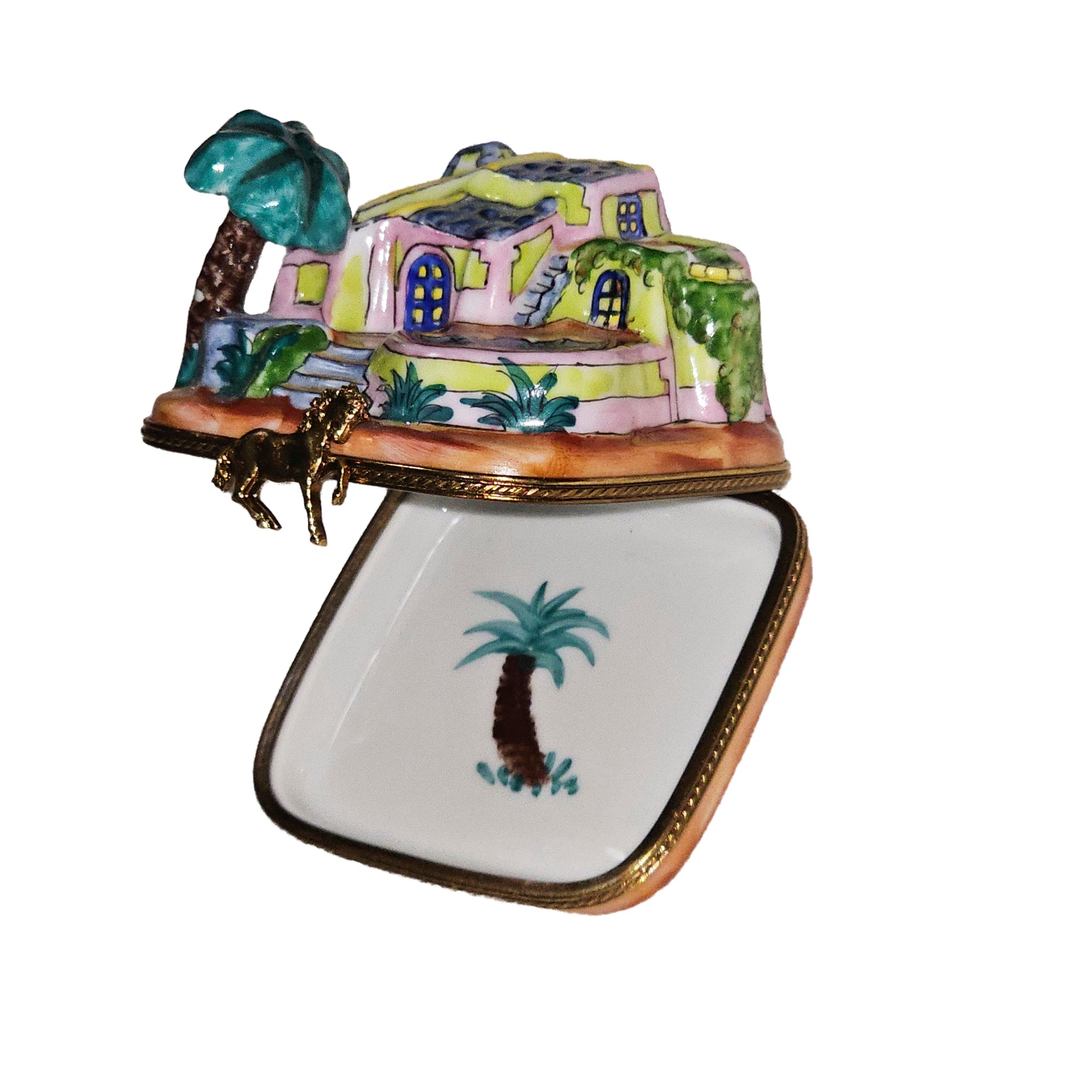 Beach Villa With Pool Charm Porcelain Limoges home beach travel French Trinket Box