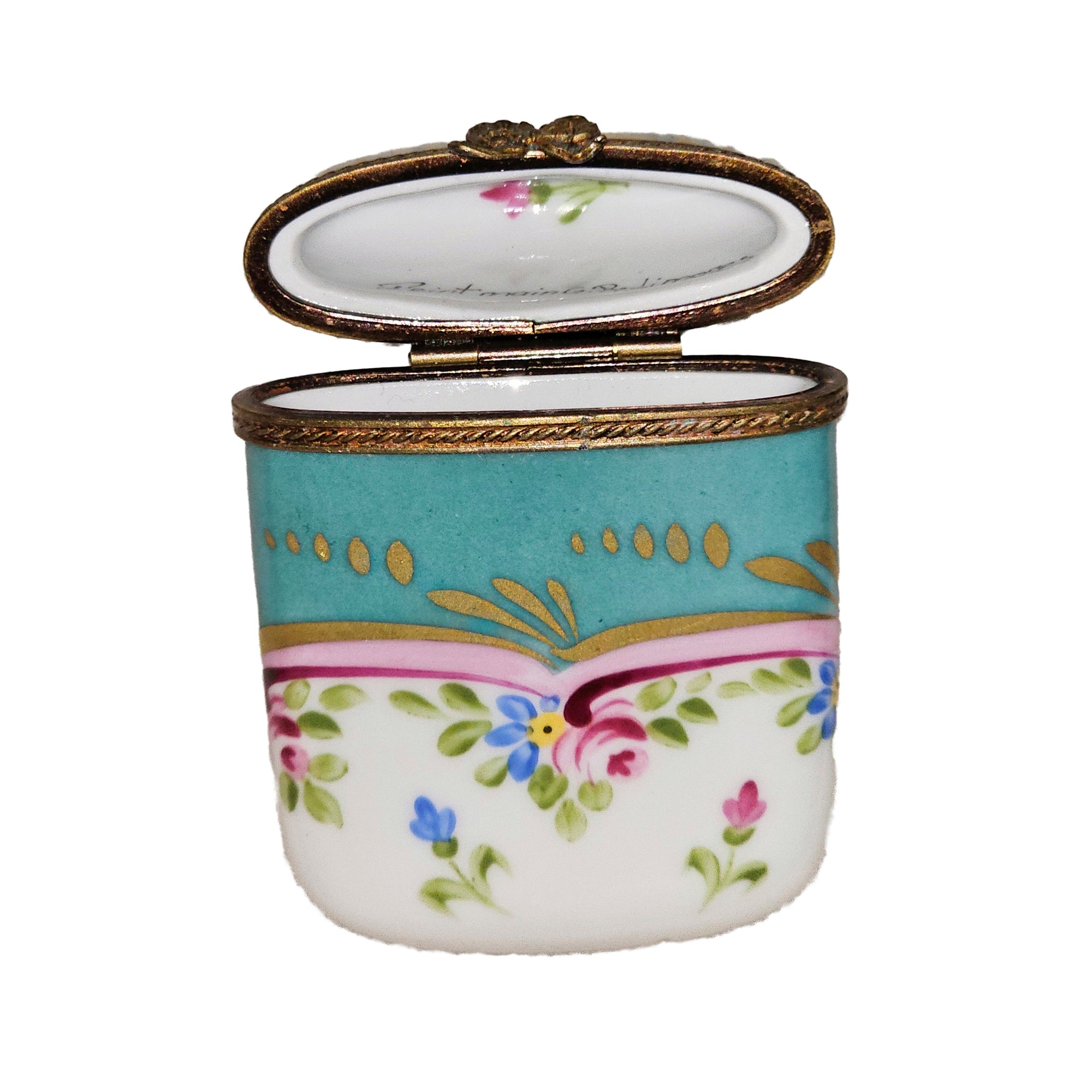 Turquoise Floral Limoges Box Porcelain Limoges traditional French Trinket Box