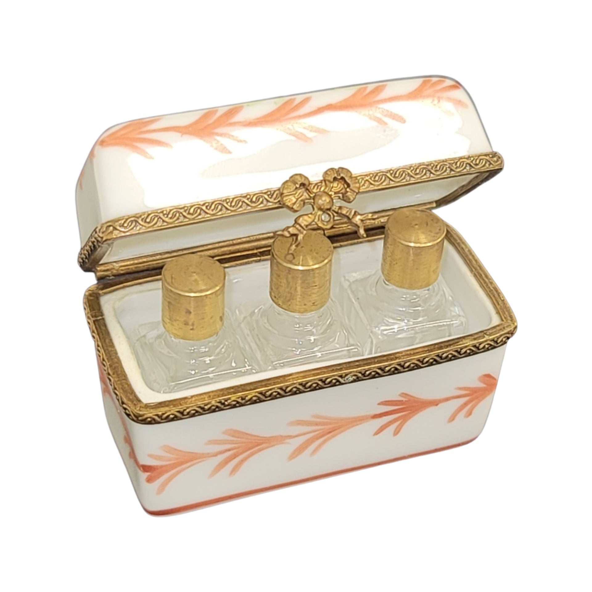 Elegant Orange Perfume Box Porcelain Limoges Perfume French Trinket Box