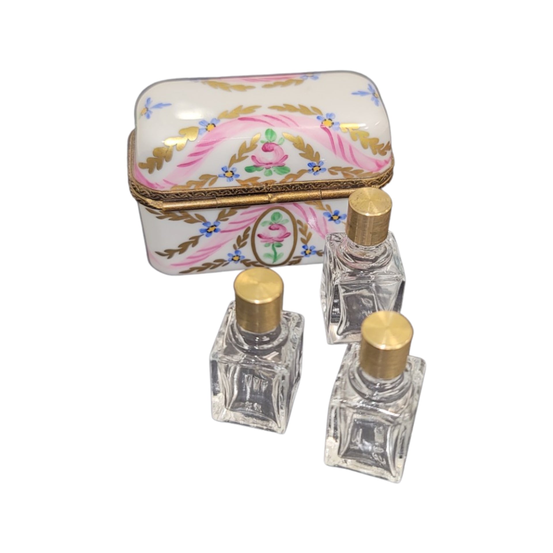 Pink Gold Floral Porcelain Box Porcelain Limoges Perfume French Trinket Box