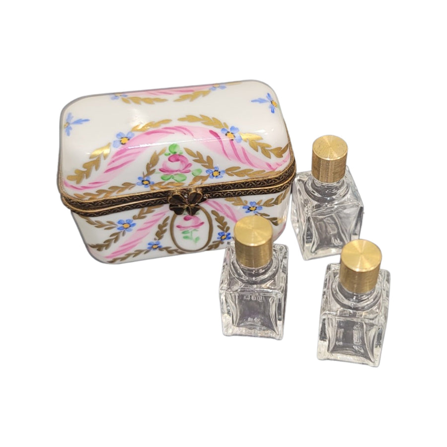 Pink Gold Floral Porcelain Box Porcelain Limoges Perfume French Trinket Box