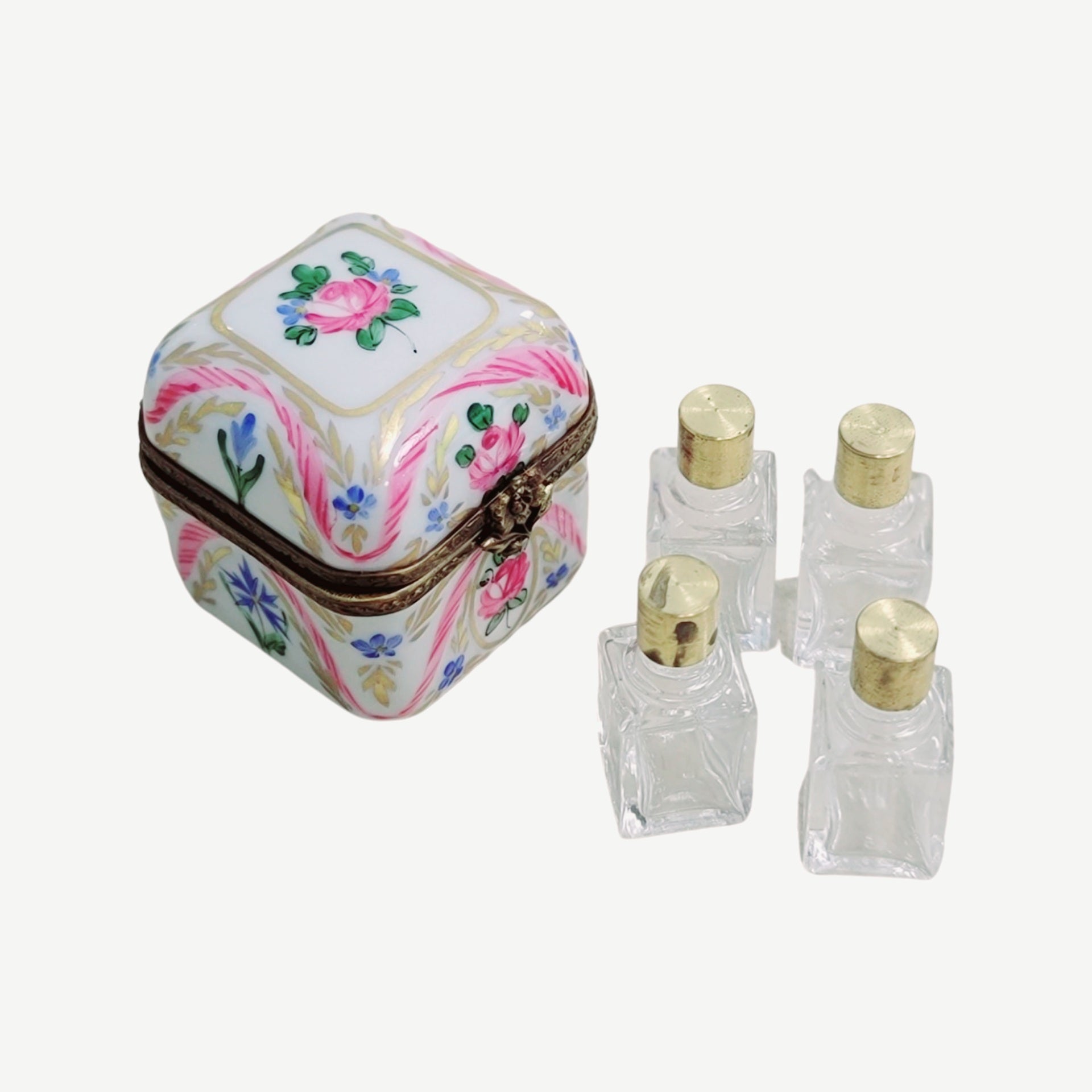 Pink Floral Perfume Limoges Box Porcelain Limoges Perfume French Trinket Box