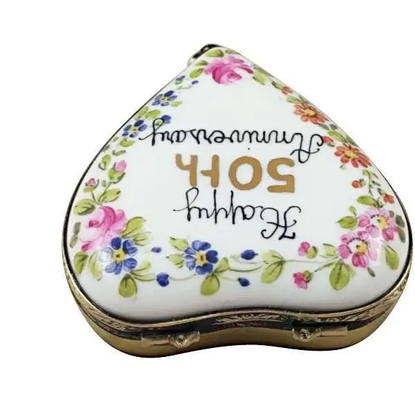 50th Anniversary Heart Porcelain Limoges Anniversary Heart Wedding French Trinket Box