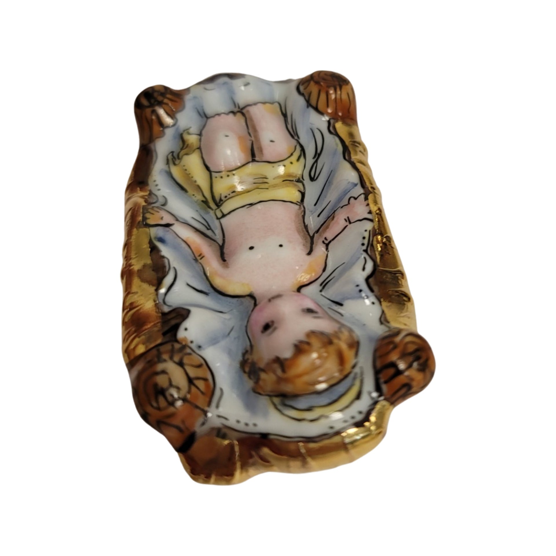 6 Piece Gold Bottom Nativity Set Porcelain Limoges nativity French Trinket Box