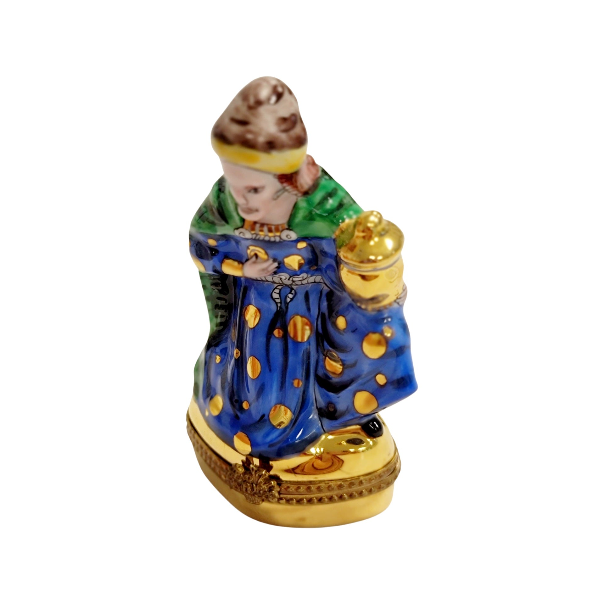 6 Piece Gold Bottom Nativity Set Porcelain Limoges nativity French Trinket Box