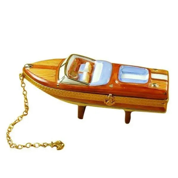 7361 Run Speed Boat Porcelain Limoges Vehicle boat sports French Trinket Box