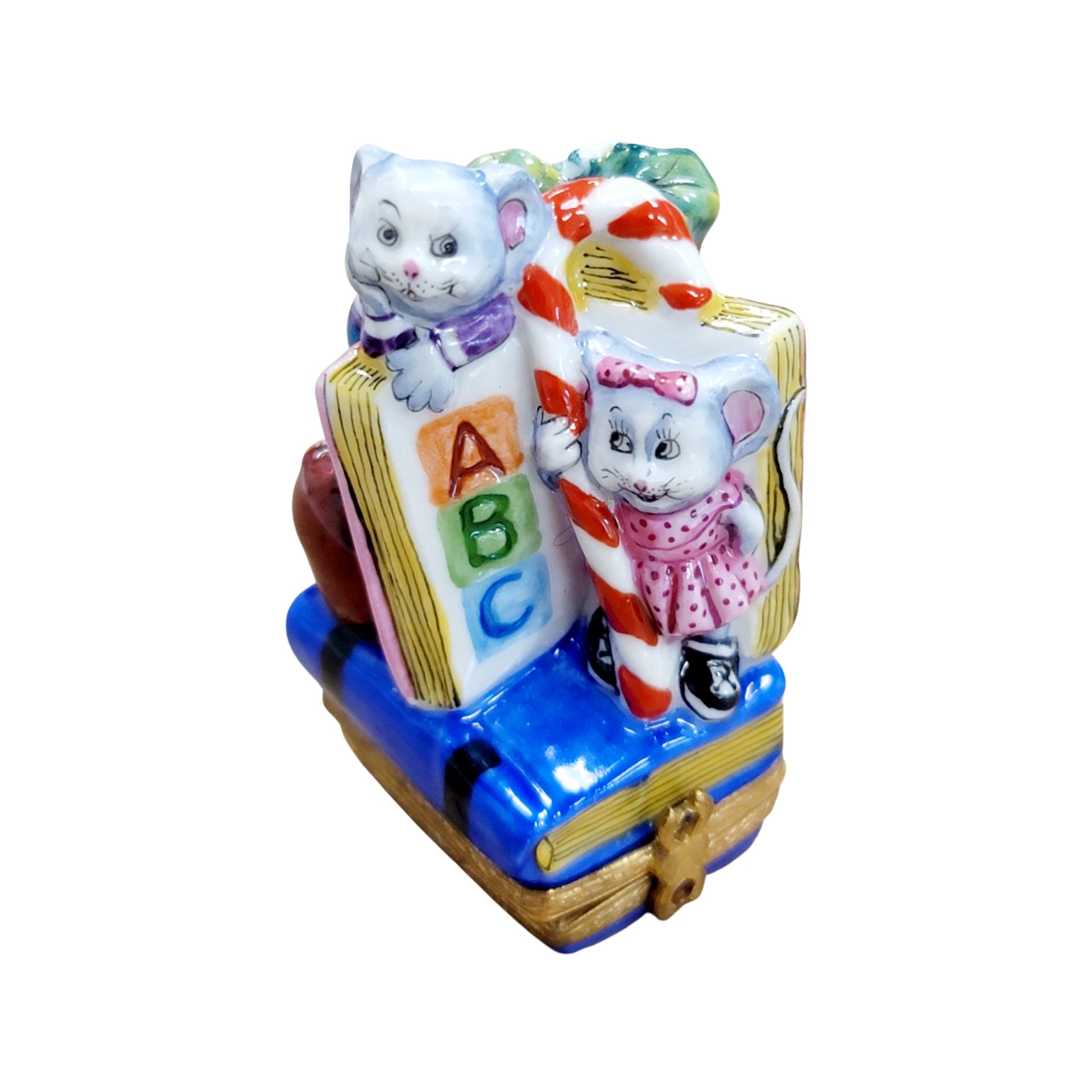 ABC Mice Porcelain Figurine Porcelain Limoges Mice Baby Kids French Trinket Box