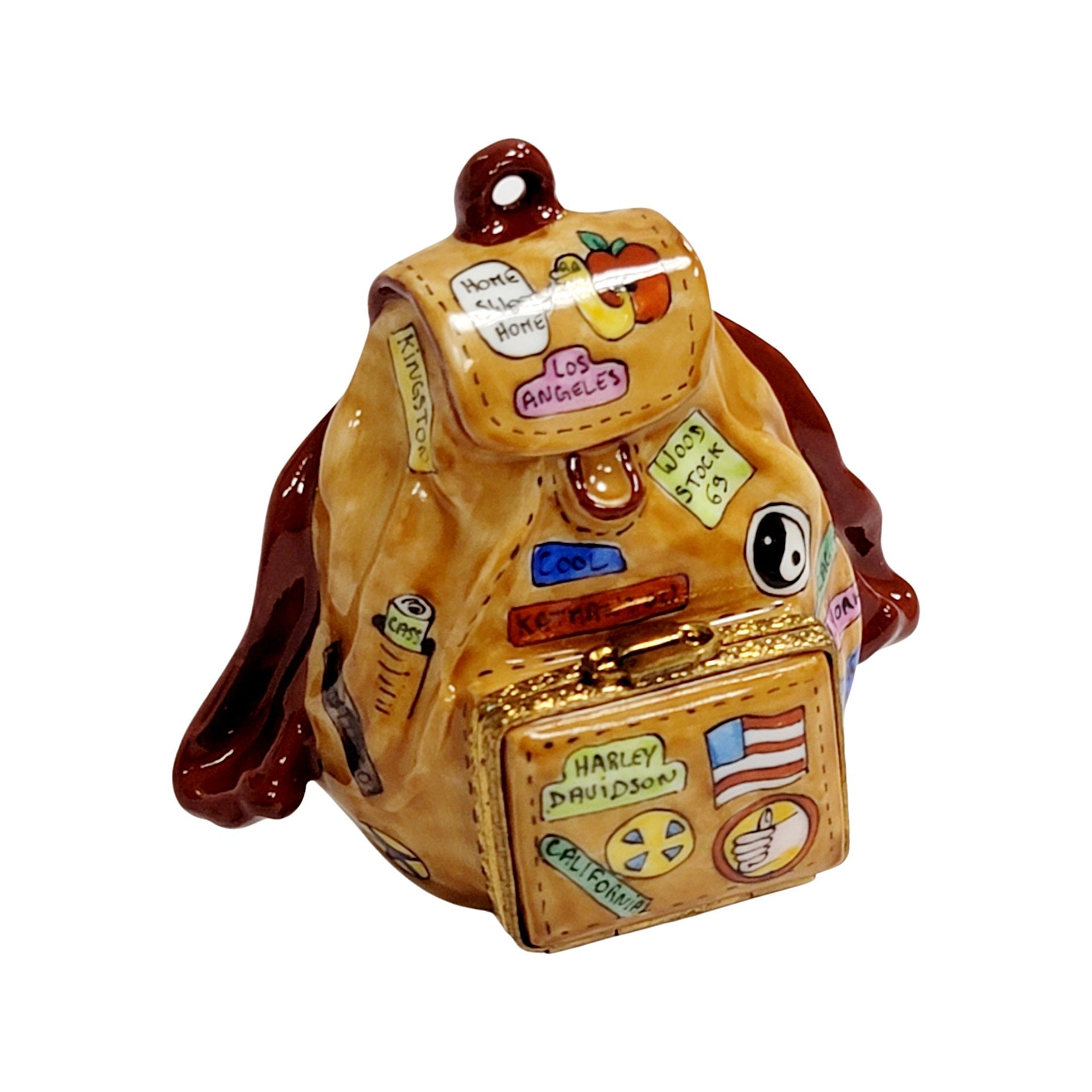 American Flag Backpack Figurine Porcelain Limoges United states purses patriotic French Trinket Box