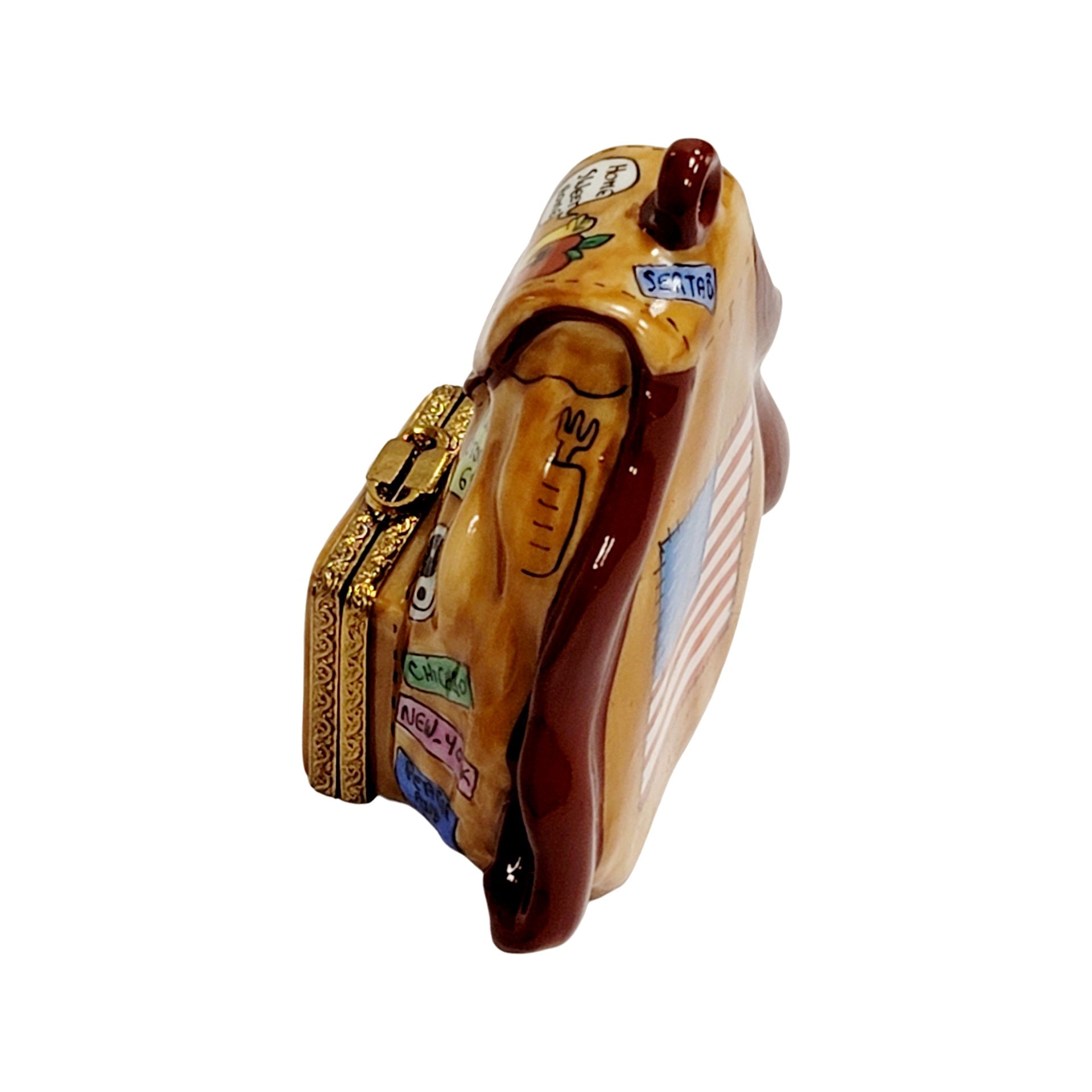 American Flag Backpack Figurine Porcelain Limoges United states purses patriotic French Trinket Box