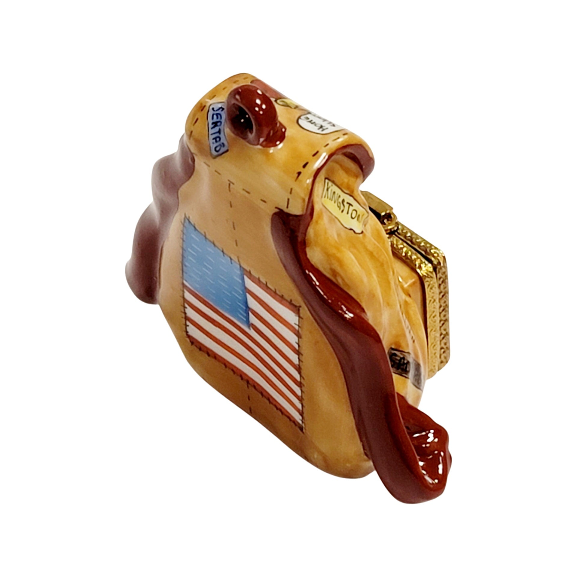 American Flag Backpack Figurine Porcelain Limoges United states purses patriotic French Trinket Box