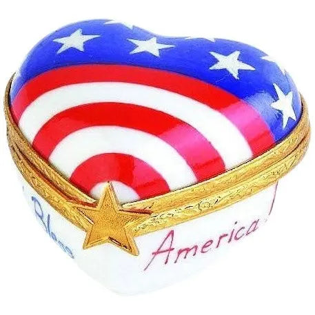 American Heart Patriotic Porcelain Limoges united states heart patriotic French Trinket Box