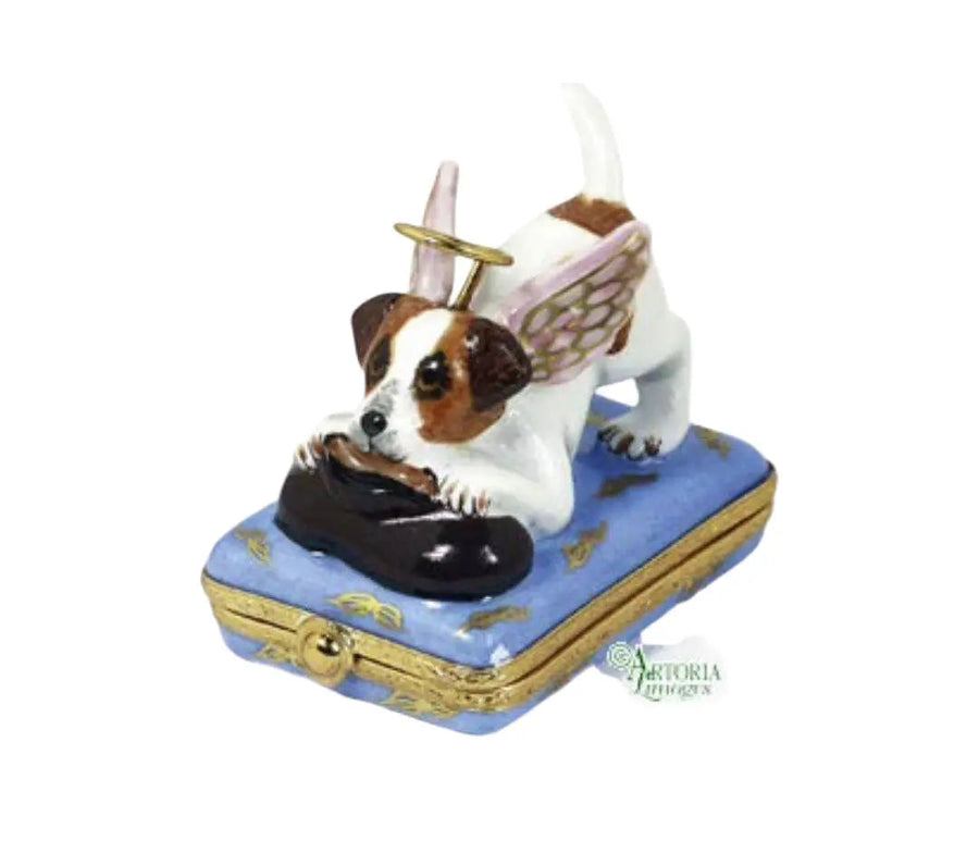 Angel Puppy Dog Porcelain Limoges angel dog religion French Trinket Box