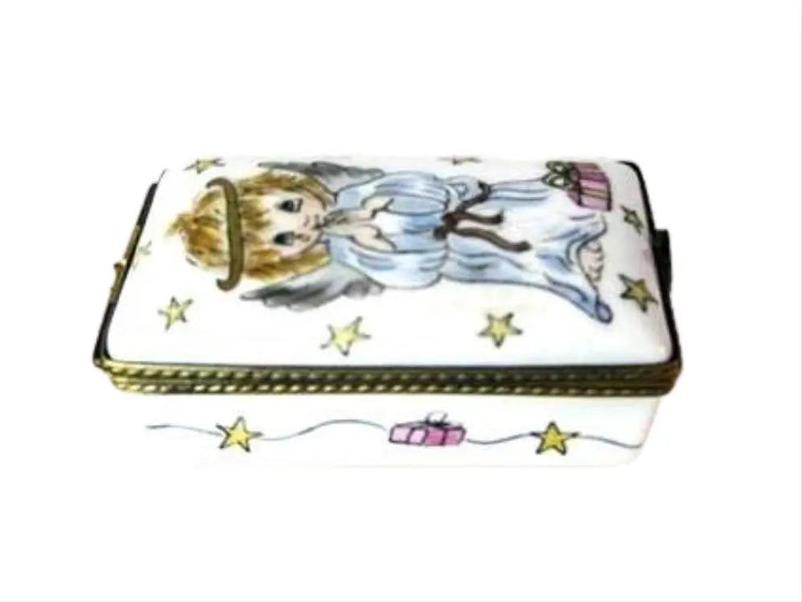 Angel on Rectangle Porcelain Limoges Angel French Trinket Box
